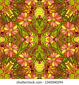 Kaleidoscope geometric seamless pattern with mandalas elements. Abstract vintage ethnic pattern.  Mosaic ornamental vector background. eps10
