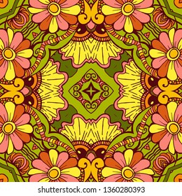 Kaleidoscope geometric seamless pattern with mandalas elements. Abstract vintage ethnic pattern.  Mosaic ornamental vector background. eps10