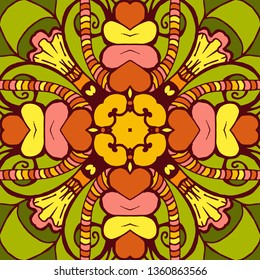 Kaleidoscope geometric seamless pattern with mandalas elements. Abstract vintage ethnic pattern.  Mosaic ornamental vector background. eps10