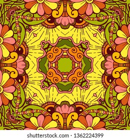 Kaleidoscope geometric seamless pattern with mandalas elements. Abstract vintage ethnic pattern.  Mosaic ornamental vector background. eps10