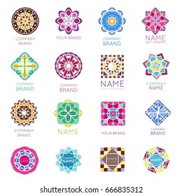 kaleidoscope geometry company brand logo badge template circle decorative vector icon.