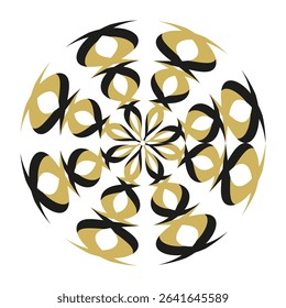 Kaleidoscope icon. Golden abstract figure. Circular symmetry shape. Vector ornate form.