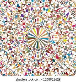 Kaleidoscope like circular geometric pattern in muted, pastel colors