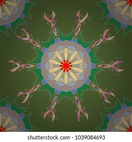 Kaleidoscope, medallion, yoga, india, arabic. Geometric circle vector element. Ornament green, beige and blue colored card with mandala. Tribal, Boho, Bohemian style.