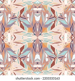 Kaleidoscope mosaic seamless pattern. Abstract geometric ethnic tile. Creative floral vintage ornament. Design for fabric, textile print, wrapping paper, cover. Vector illustration