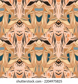 Kaleidoscope mosaic seamless pattern. Abstract geometric ethnic tile. Creative floral vintage ornament. Design for fabric, textile print, wrapping paper, cover. Vector illustration