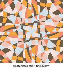 Kaleidoscope mosaic tile background vector pattern design. Broken glass parts mix texture. Abstract stained-glass window.
