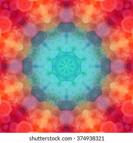 Kaleidoscope pattern made of red and green hexagonal shapes. Mosaic tile background. Vector illustration.