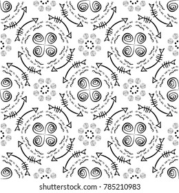 Kaleidoscope  pattern vector.  Psychedelic design element for wallpaper, scrapbooking, fabric. Monochrome background.