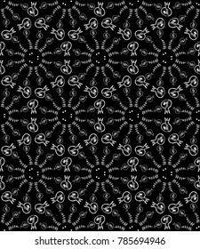 Kaleidoscope  pattern vector.  Psychedelic design element for wallpaper, scrapbooking, fabric. Monochrome background.