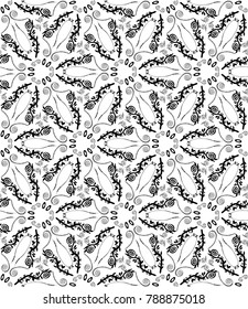 Kaleidoscope  pattern vector.  Psychedelic design element for wallpaper, scrapbooking, fabric. Monochrome background.