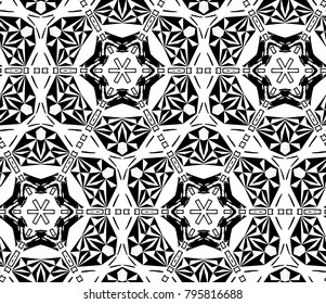 Kaleidoscope  pattern vector.  Psychedelic design element for wallpaper, scrapbooking, fabric. Monochrome background.