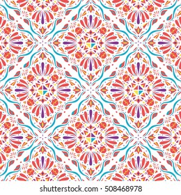 Kaleidoscope pattern with water splash, wave, shell, bubble, shield and seaweed. Duplicate and rotation all elements and match with vivid color .