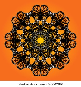 kaleidoscope rendering of monarch and painted lady butterfly