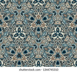 Kaleidoscope seamless pattern, background. Abstract shapes. Useful as design element for texture and artistic compositions.