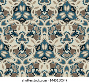 Kaleidoscope seamless pattern, background. Abstract shapes. Useful as design element for texture and artistic compositions.