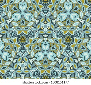 Kaleidoscope seamless pattern, background. Colorful abstract shapes. Useful as design element for texture and artistic compositions.