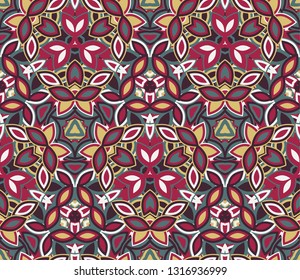 Kaleidoscope seamless pattern, background. Colorful abstract shapes. Useful as design element for texture and artistic compositions.