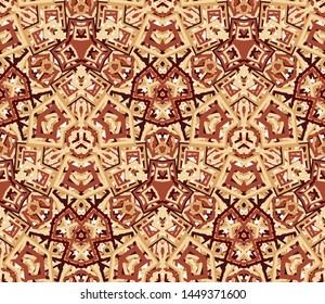 Kaleidoscope seamless pattern, background. Colorful abstract shapes. Useful as design element for texture and artistic compositions.