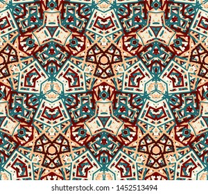 Kaleidoscope seamless pattern, background. Colorful abstract shapes. Useful as design element for texture and artistic compositions.