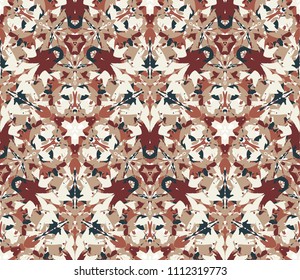 Kaleidoscope seamless pattern, background. Composed of colored abstract shapes. Useful as design element for texture and artistic compositions.