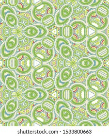 Kaleidoscope seamless pattern. Colored abstraction on white background. Useful as design element for texture and artistic compositions.
