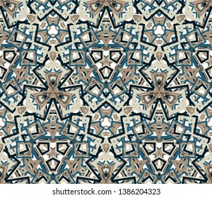 Kaleidoscope seamless pattern. Colored geometric abstraction on white background. Useful as design element for texture and artistic compositions.