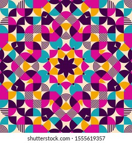 Kaleidoscope seamless pattern - colorful geometric repeat print design svg