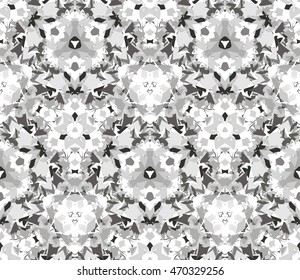 Kaleidoscope seamless pattern. Composed of abstract elements located on a white background. Useful as design element for texture and artistic compositions. Vector illustration.