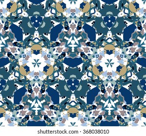 Kaleidoscope seamless pattern. Seamless pattern composed of color abstract elements located on white background. Useful as design element for texture, pattern and artistic compositions.