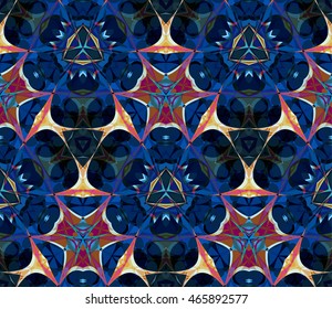 Kaleidoscope seamless pattern. Composed of color abstract elements. Useful as design element for texture and artistic compositions. Vector illustration.