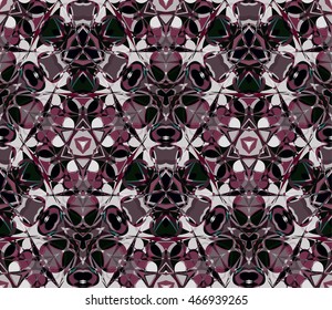 Kaleidoscope seamless pattern. Composed of color abstract elements. Useful as design element for texture and artistic compositions. Vector illustration.