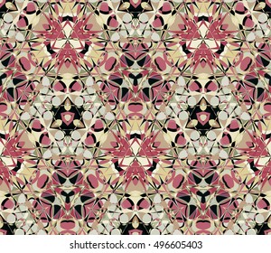 Kaleidoscope seamless pattern. Composed of color abstract shapes. Useful as design element for texture and artistic compositions.