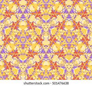Kaleidoscope seamless pattern. Composed of color abstract shapes. Useful as design element for texture and artistic compositions.