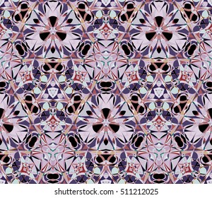 Kaleidoscope seamless pattern. Composed of color abstract shapes. Useful as design element for texture and artistic compositions.