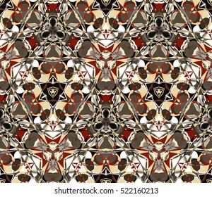 Kaleidoscope seamless pattern. Composed of color abstract shapes. Useful as design element for texture and artistic compositions.