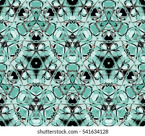 Kaleidoscope seamless pattern. Composed of color abstract shapes. Useful as design element for texture and artistic compositions.