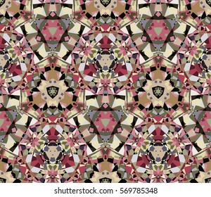 Kaleidoscope seamless pattern. Composed of color abstract shapes. Useful as design element for texture and artistic compositions.