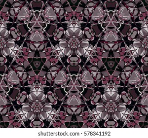 Kaleidoscope seamless pattern. Composed of color abstract shapes. Useful as design element for texture and artistic compositions.