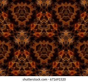 Kaleidoscope seamless pattern. Composed of color abstract shapes. Useful as design element for texture and artistic compositions.