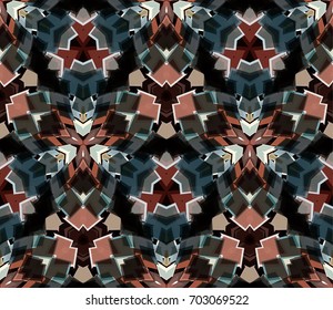 Kaleidoscope seamless pattern. Composed of color abstract shapes. Useful as design element for texture and artistic compositions.