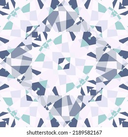 Kaleidoskop nahtloses Muster. Dekorative abstrakte Mosaikverzierungen. Geometrisches Design für Gewebe, Stoffdruck, Packpapier, Deckel. Vektorgrafik
