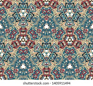 Kaleidoscope seamless pattern. Geometric abstraction on white background. Useful as design element for texture and artistic compositions.