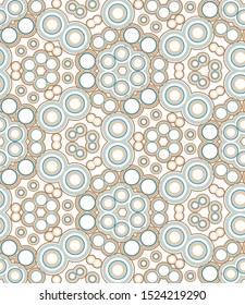 Kaleidoscope seamless pattern. Geometric abstraction of rings located on white background. Useful as design element for texture and artistic compositions.