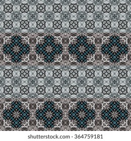 Kaleidoscope seamless pattern in grey tones. Abstract vector background.