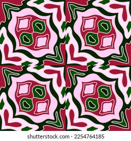 Kaleidoscope seamless pattern. Hand drawn boho mosaic ornament. Design for fabric, textile print, wrapping paper, cover. Vector illustration