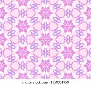 Kaleidoscope seamless pattern in Pink and Violet. Perfect for gift paper, textile, wallpaper, web page background