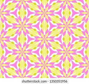 Kaleidoscope seamless pattern in Yellow, Pink and Lime. Perfect for gift paper, textile, wallpaper, web page background