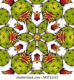 Kaleidoscope of succulents. The Rich psychedelic pattern in boho style.