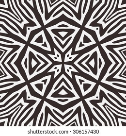 Kaleidoscope vector abstract seamless background based on zebra stripes. Beautiful natural pattern.